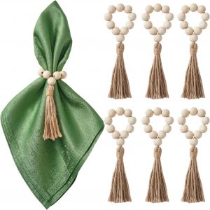 Napkin Rings Set of 6, Wooden Bead Napkin Rings for Table Decor