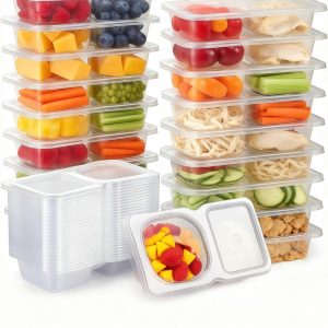 20-Pack Reusable Double Compartment Snack Containers with Lids-different sizes avail