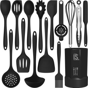 Silicone Cooking Utensils Set-comes in black, cream white, gray, khaki, pink & multicolour